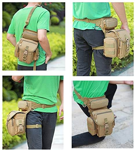 Men's outdoor drop leg bag, sturdy construction, suitable for carrying essentials on hikes or tactical missions.