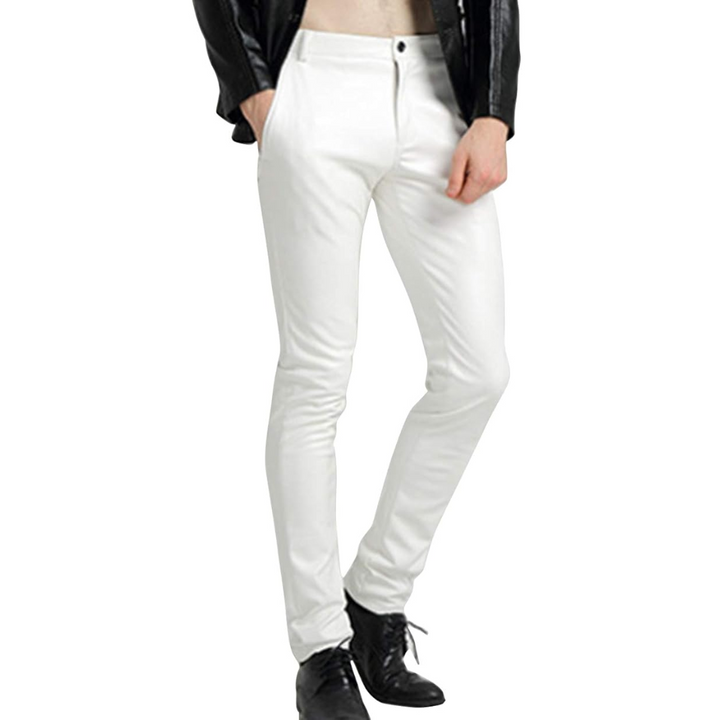 Stylish men's faux leather pants, tapered fit, perfect for biker fashion