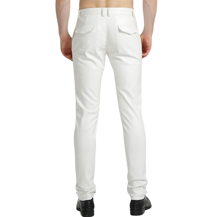 Bernard black tapered faux leather pants for men, showcasing modern style