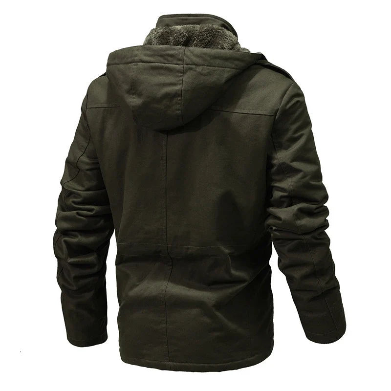 Khaki men's thermo insulated winter coat, waterproof for extreme cold. Durable warm jacket ideal for outdoor activities.