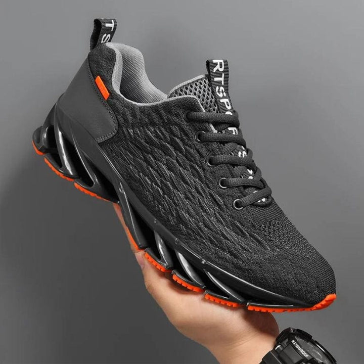 Cushioned insole of men's black walking shoes, designed for ultimate comfort, support, and pain relief.