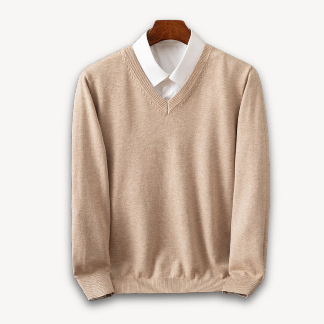 Sophisticated black V-neck sweater for men. Perfect for smart casual or business casual, versatile fashion.