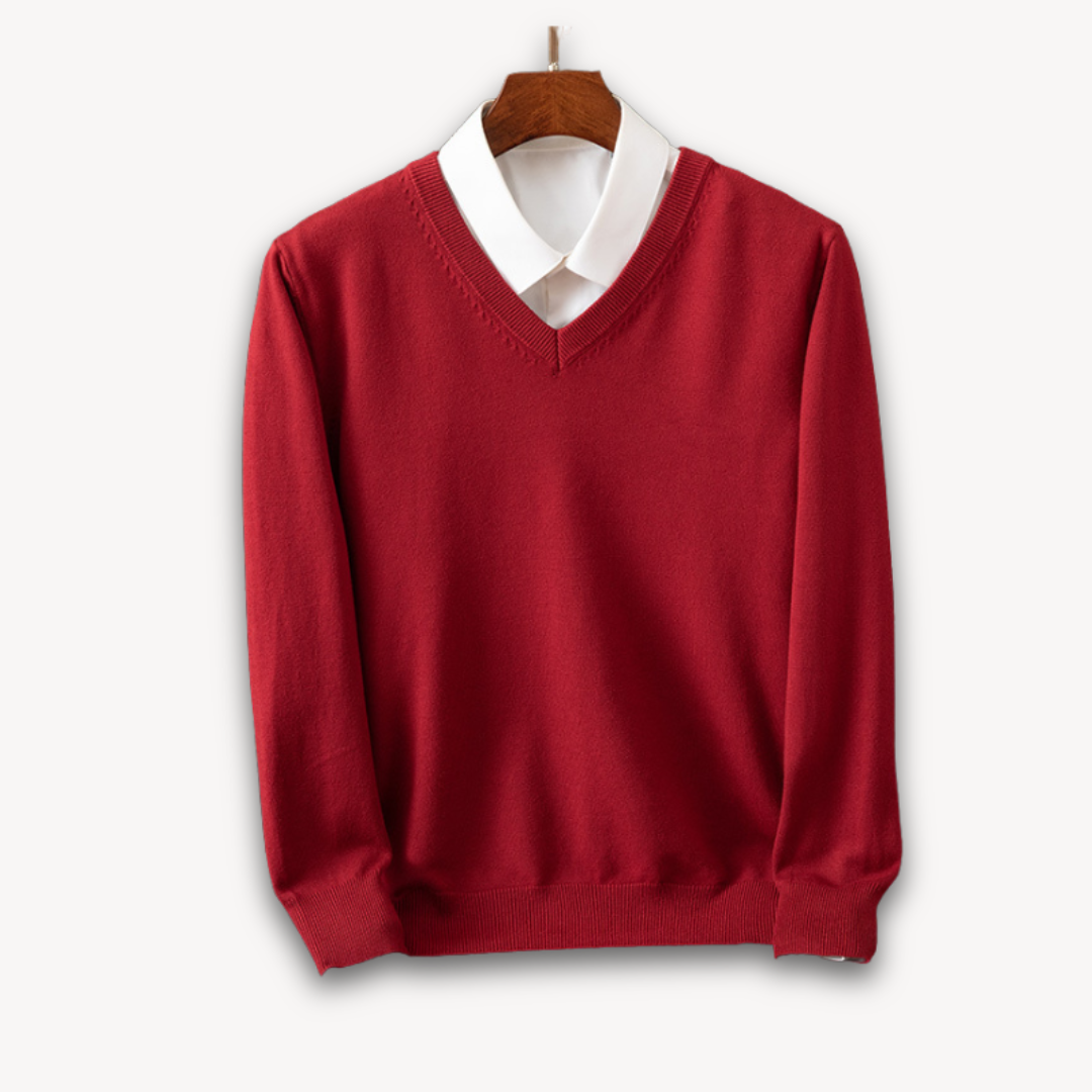 Classic black V-neck men's sweater. Long sleeve, slim fit design, suitable for any casual or smart occasion.