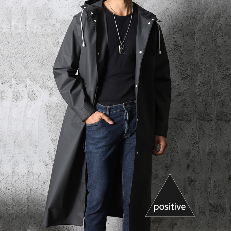 Durable men's waterproof hooded rain jacket for hiking & fishing. Longline all-weather coat provides ultimate protection.