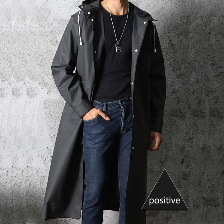 Durable men's waterproof hooded rain jacket for hiking & fishing. Longline all-weather coat provides ultimate protection.