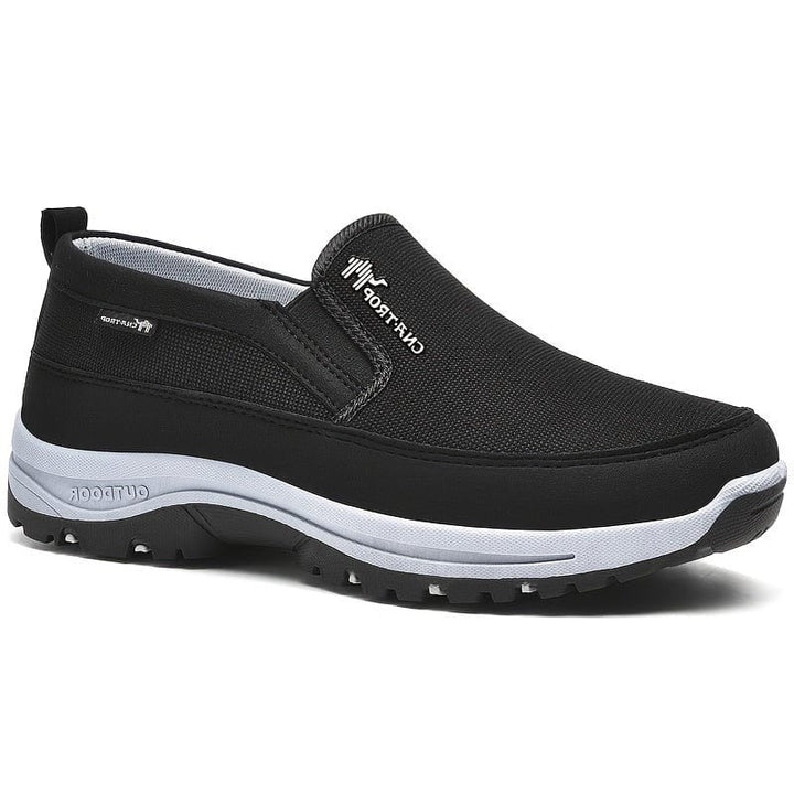 Men's black waterproof orthopedic comfort shoes, providing all-day support for walking & casual wear.