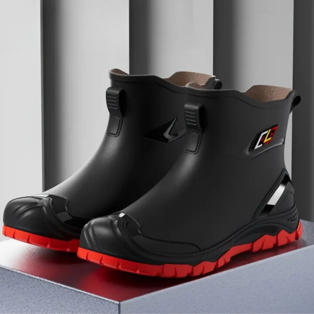 Men's black winter boots, insulated for warmth, with superior anti-slip grip for snow & ice. Durable cold weather footwear.