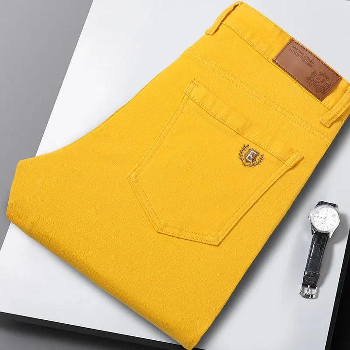 Blue men's comfort denim jeans with high-stretch, a versatile choice for everyday men's fashion.
