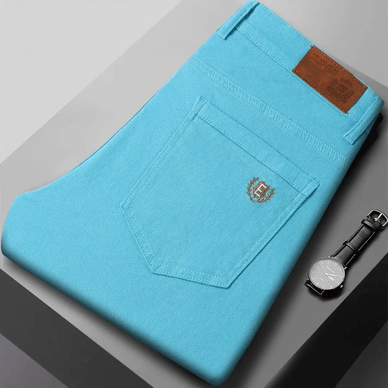 High-stretch, flexible men's denim jeans, offering wrinkle resistance & comfort for any casual outfit.