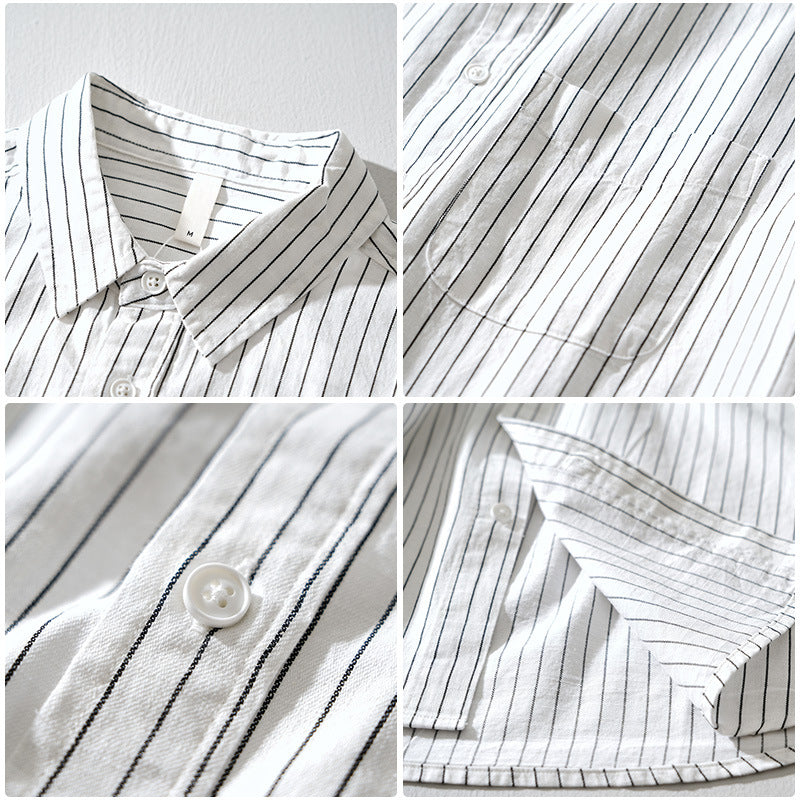 Men's long sleeve striped casual shirt. Comfortable, versatile button-down fit for modern everyday wear.