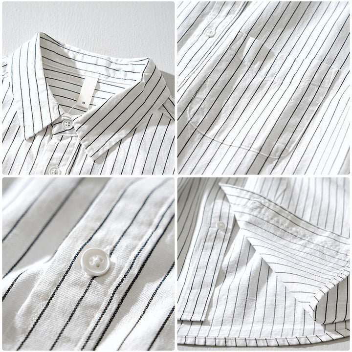 Men's long sleeve striped casual shirt. Comfortable, versatile button-down fit for modern everyday wear.