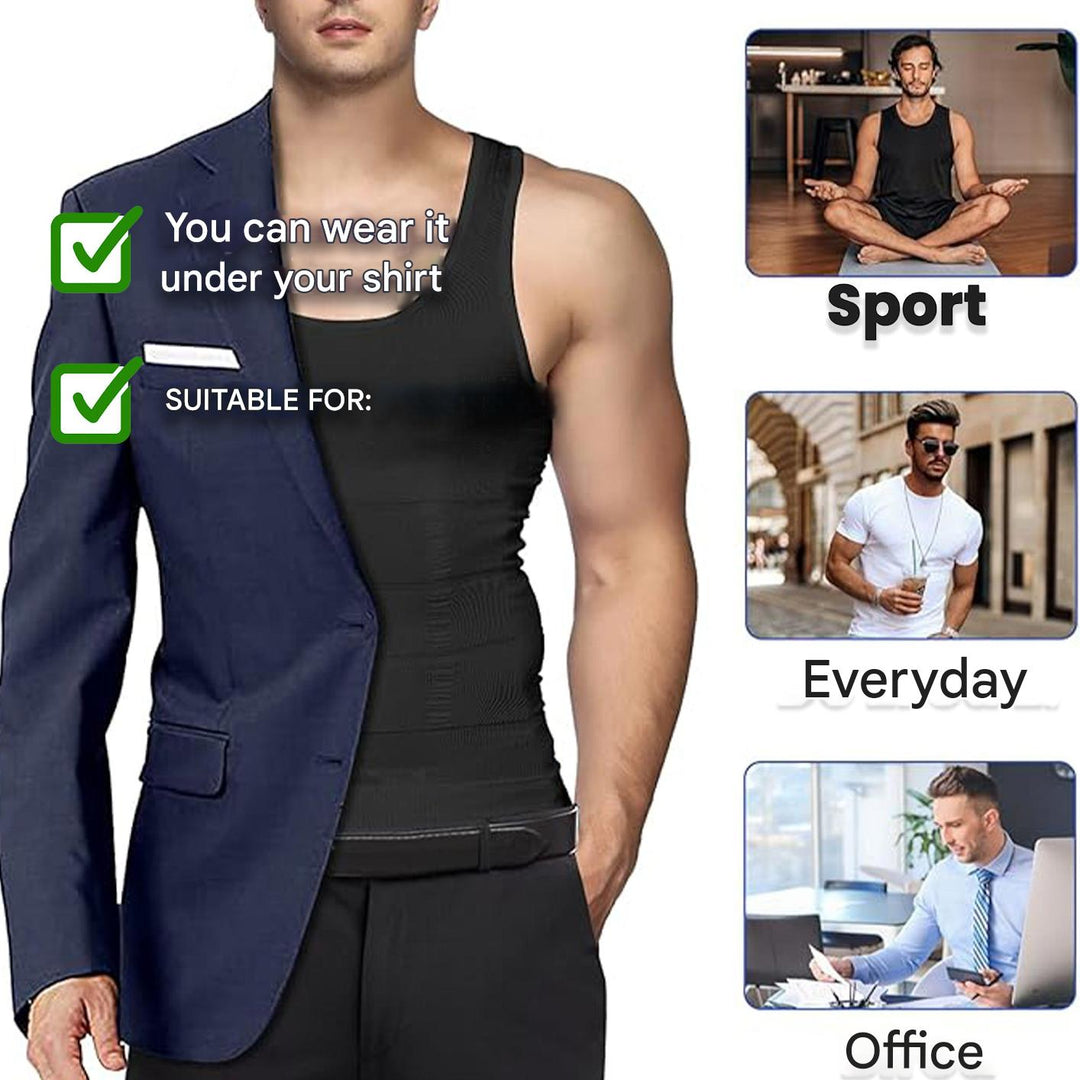 Men's athletic compression undershirt, ideal for shaping, slimming, and enhancing posture.