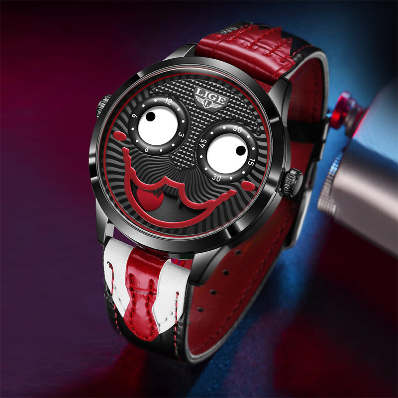 Bold men's fashion watch, unique animated dial, showcasing its modern and sophisticated design.