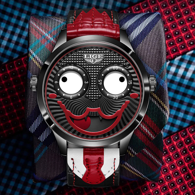 Intricate animated dial of a men's bold chronograph watch, highlighting its unique details.