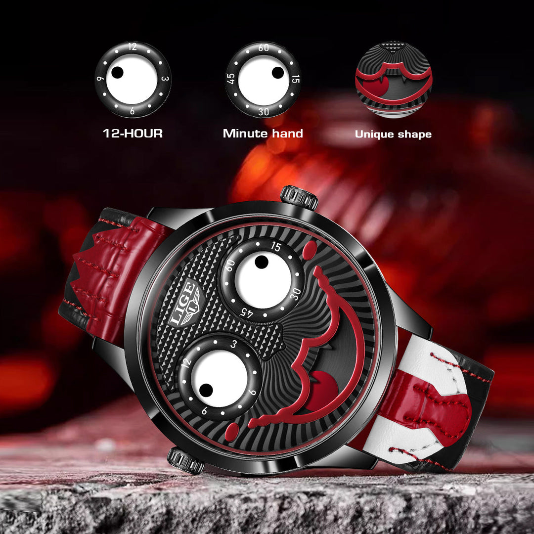 Bold men's fashion chronograph watch featuring a vibrant animated dial and sturdy stainless steel case.
