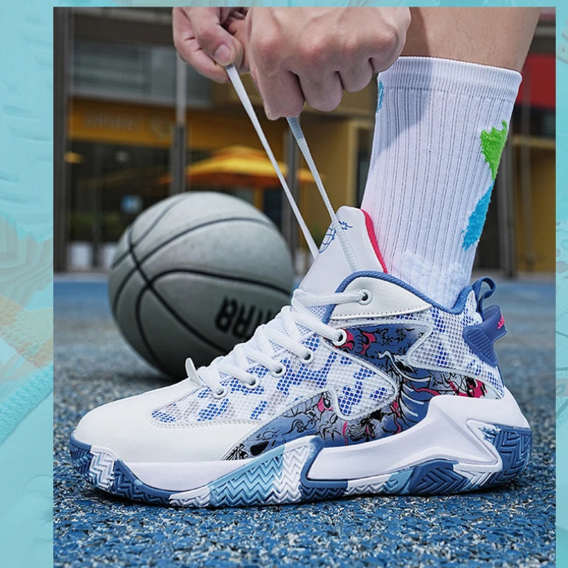 Calvin men's high-top graphic court sneakers, built for dynamic basketball performance with traction grip.