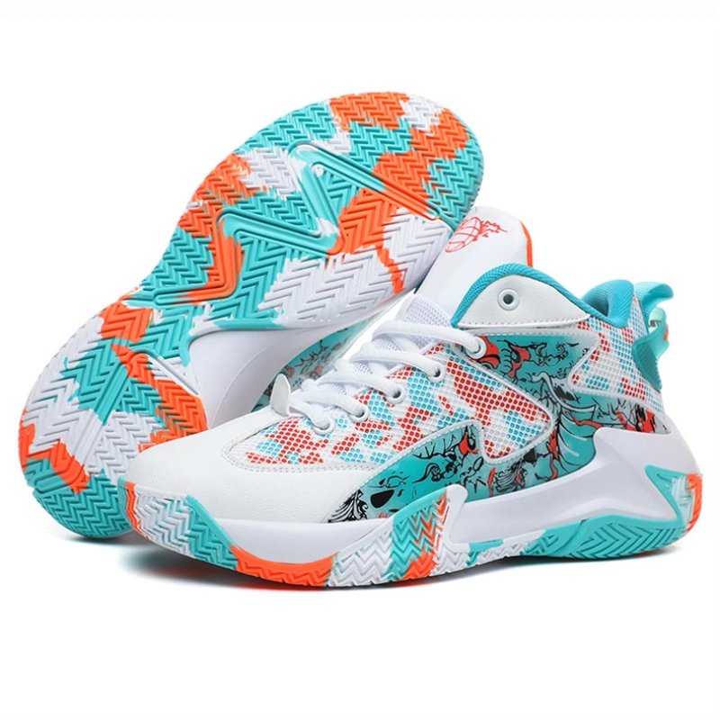 High-top men's graphic print court trainers by Calvin, offering cushioned support for athletic performance.