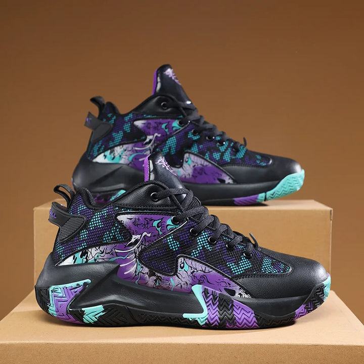 Calvin men's high-top graphic basketball shoes, offering cushioned support & traction for court performance.