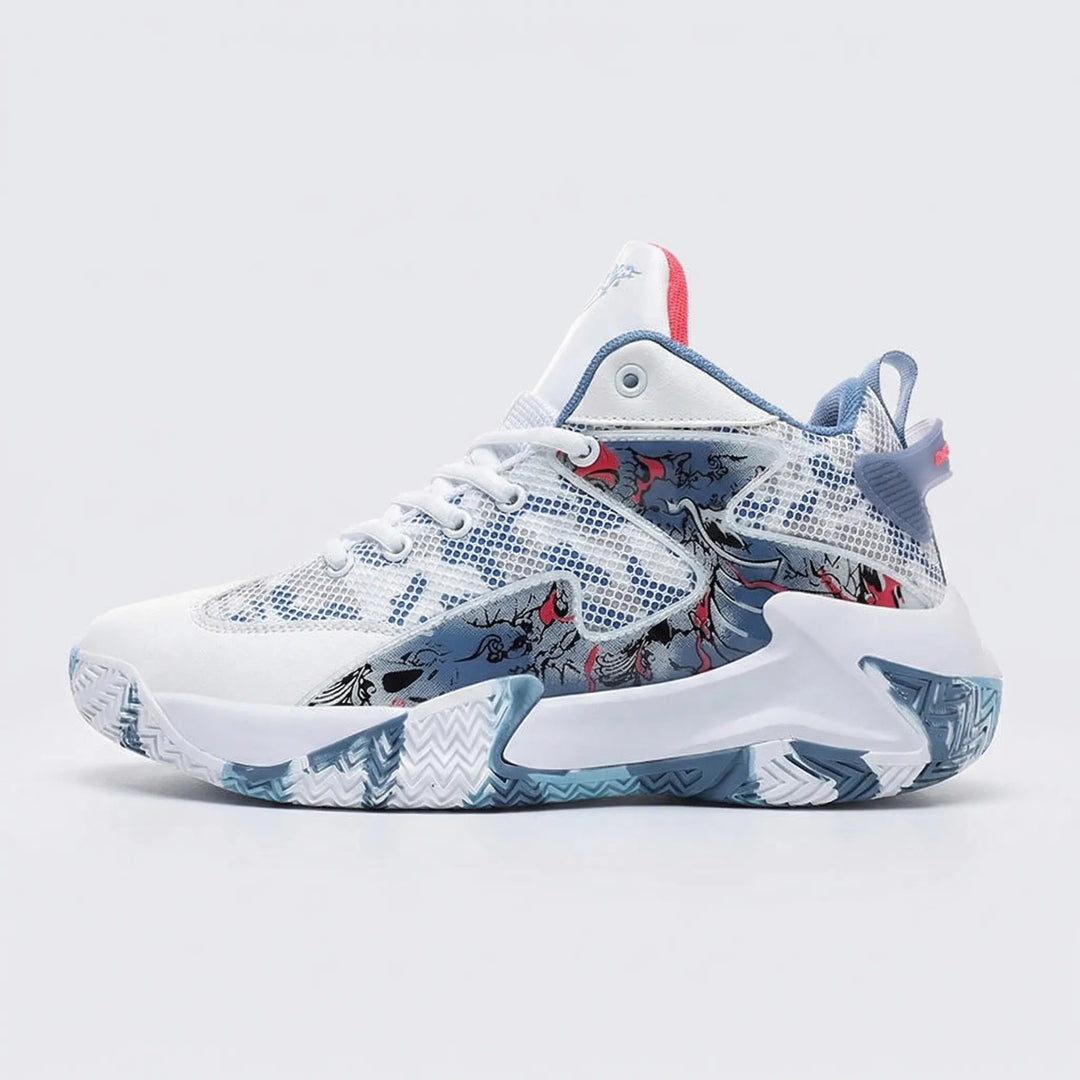 Dynamic men's graphic high-top sneakers, designed for court sports, athletic training, and active men.