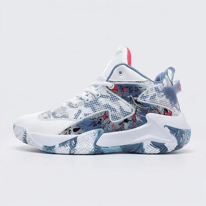 Dynamic men's graphic high-top sneakers, designed for court sports, athletic training, and active men.