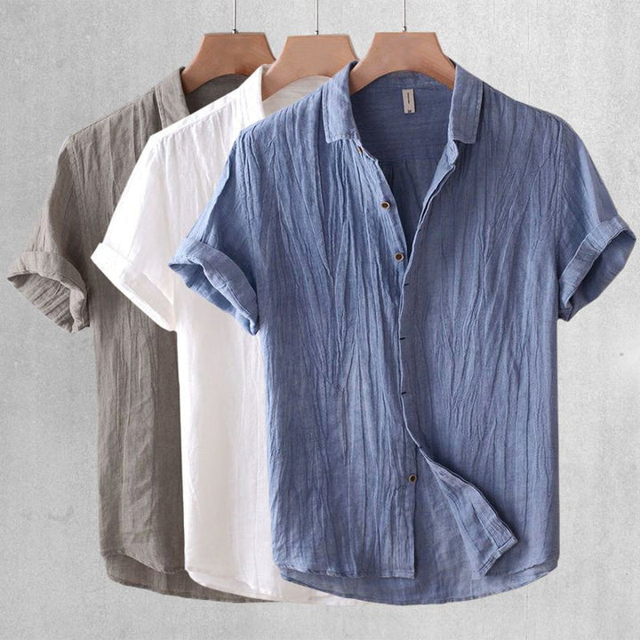 Men's Bologna crinkle texture short sleeve shirt. Stylish, relaxed fit for casual summer wear.