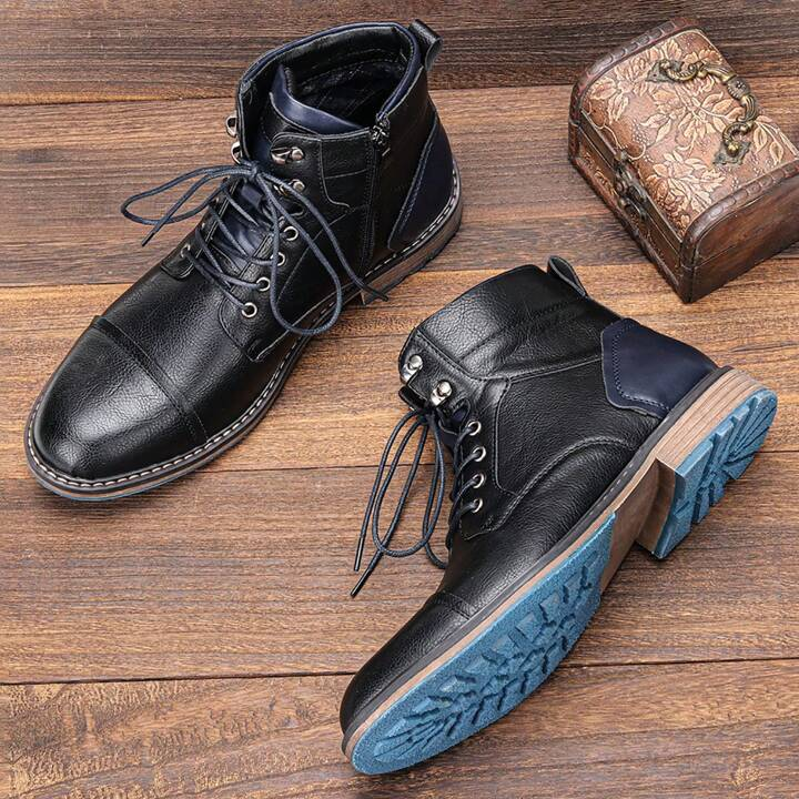 Comfortable men's Bordeaux combat boots, designed for all-day wear and autumn style.