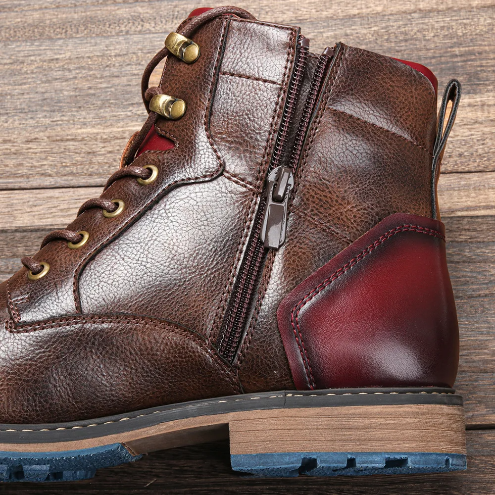 Detail of durable laces on men's Bordeaux combat boots, showcasing classic style.