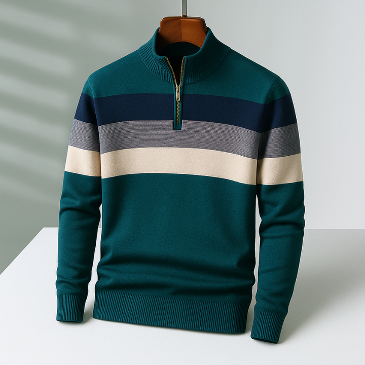 Model wearing men's Bradford long sleeve quarter-zip for a smart casual and comfortable look.