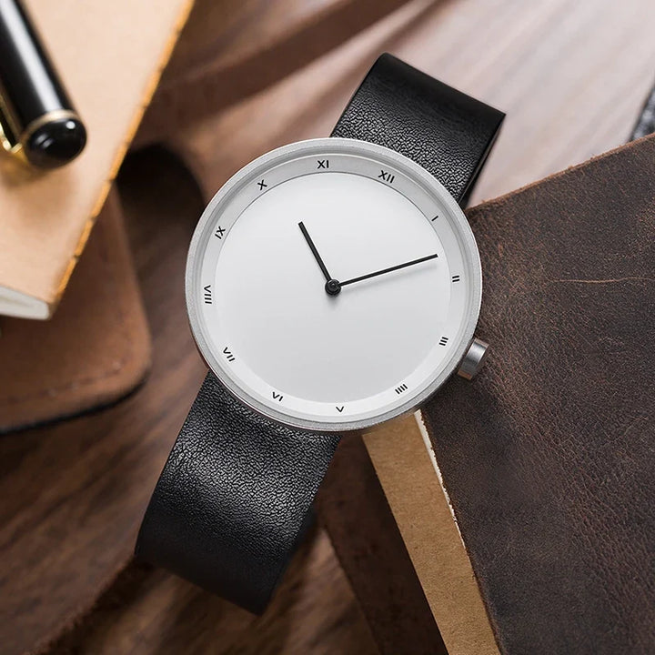 Stylish men's Bradley luxury timepiece, a durable quartz wristwatch with a rich dark brown leather strap.