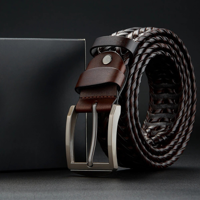 Essential men's braided cowhide leather belt, offering durable style and quality for any occasion.