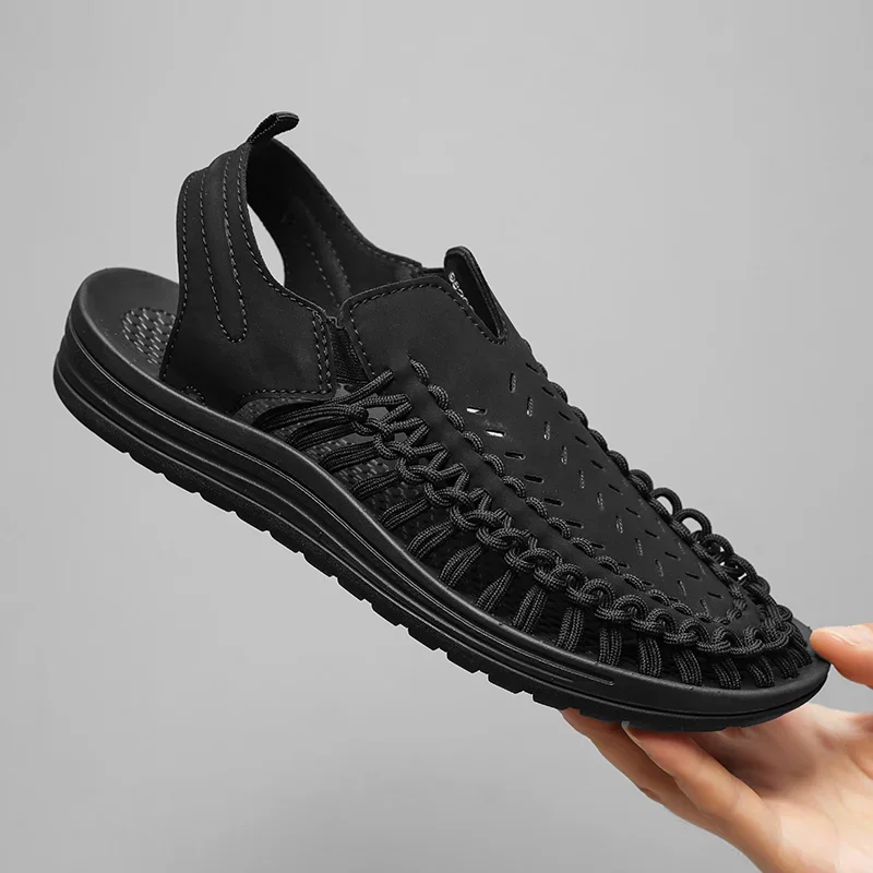 Ergonomic men's comfort braided sandals, offering arch support for all-day summer wear & travel.
