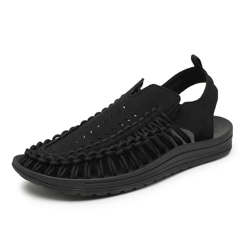 New men's comfort braided sandals, unworn, ready for summer adventures and breathable wear.
