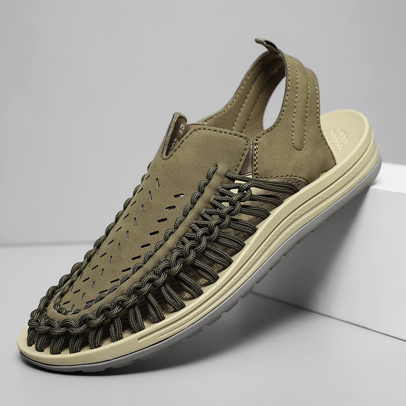 Side view of men's adventure braided sandals, showcasing durable sole & ergonomic design for comfort.