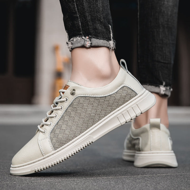 Men's breathable casual shoes in beige, black, or khaki for stylish all-day comfort.