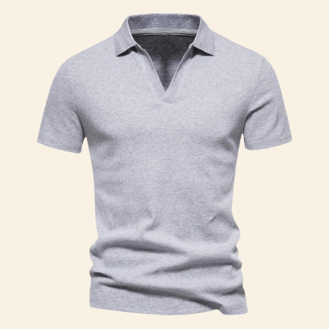 Men's breathable cotton V-neck polo shirt, perfect for casual summer wear.