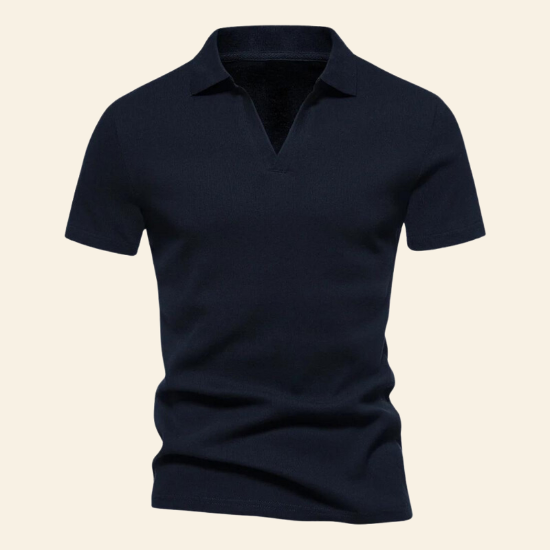 Versatile men's V-neck polo shirt made from soft cotton for a stylish, comfortable look.