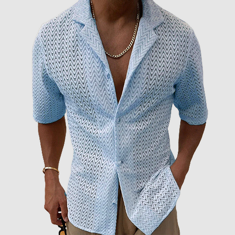 Men's breathable leisure shirt with short sleeves, relaxed fit, and stylish button-front for summer comfort.