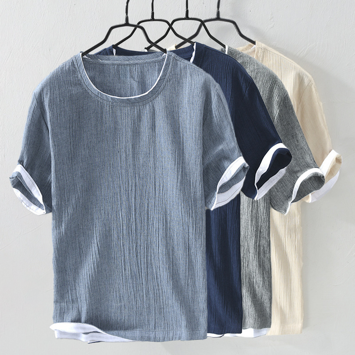 Front view of men's breathable long-sleeve button-down shirt, perfect for casual spring/summer fashion.