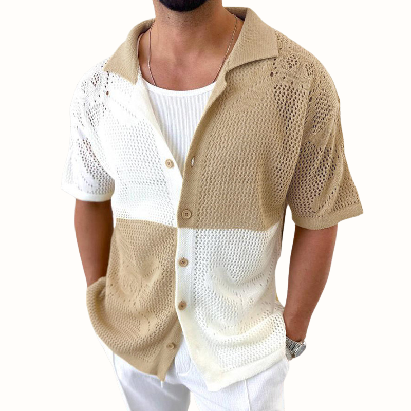 Men's breathable mesh shirt with contrast patch, perfect for a stylish and cool summer look.