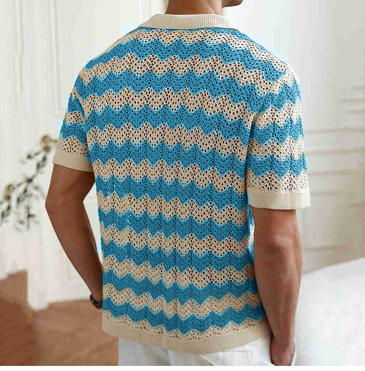 Men's casual open knit polo shirt, breathable and lightweight, offering ultimate comfort for summer fashion.