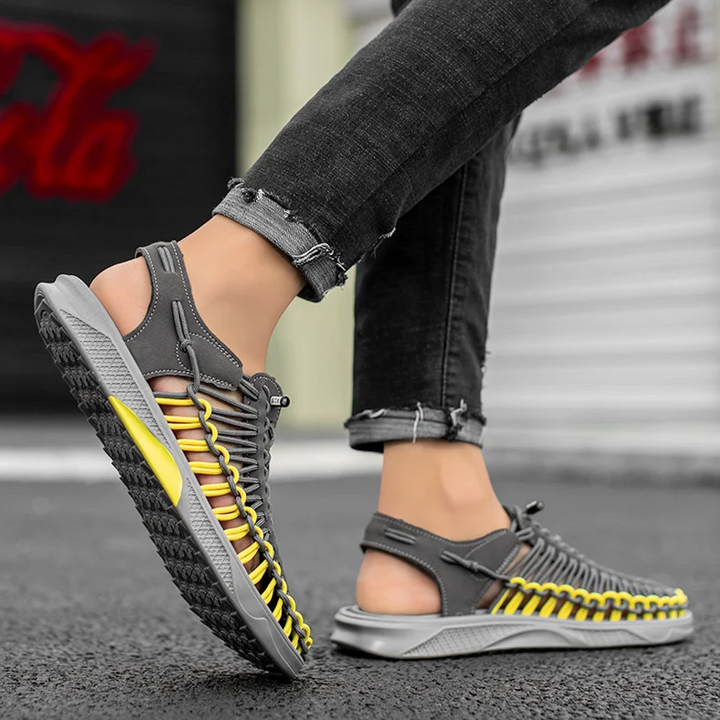 Lightweight men's summer sandals for active outdoor use.