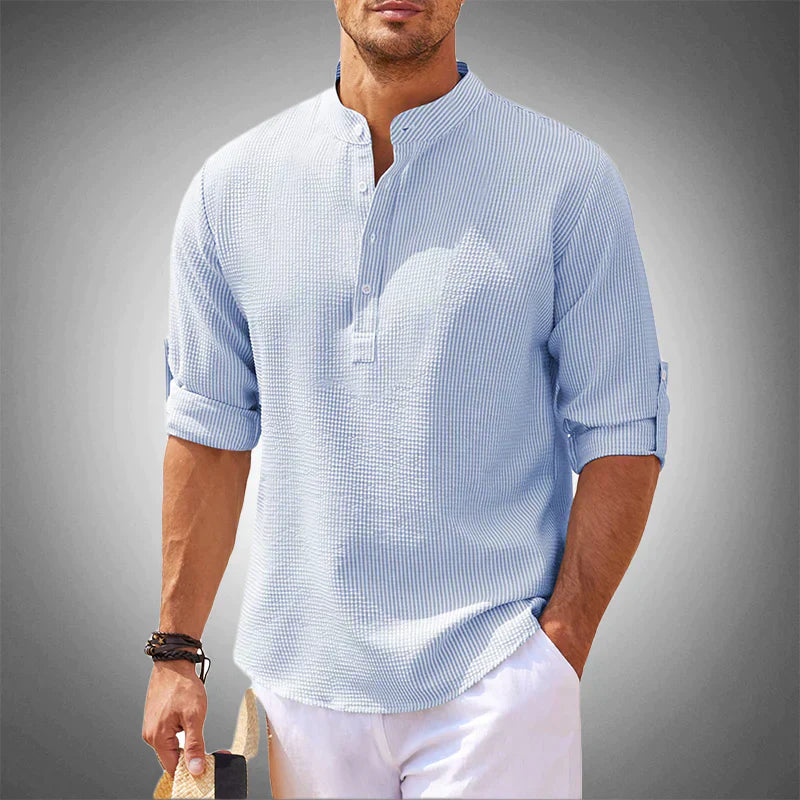 Luca men's breathable short sleeve casual shirt, displayed folded for summer apparel marketing