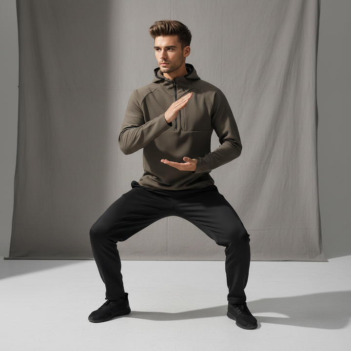 Stylish men's stretch jacket, highly breathable. Perfect activewear for fitness, running & casual outings.