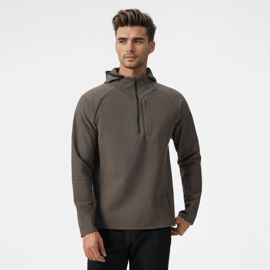Men's performance stretch jacket with half-zip. Breathable sportswear for training, gym & outdoor activities.