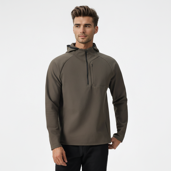 Men's performance stretch jacket with half-zip. Breathable sportswear for training, gym & outdoor activities.