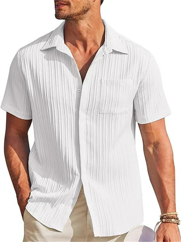 Men's warm weather short sleeve shirt. Breathable, relaxed fit, button down for everyday summer wear.