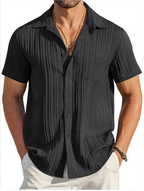 Casual men's relaxed fit summer shirt. Breathable short sleeve button down, perfect for daily wear.