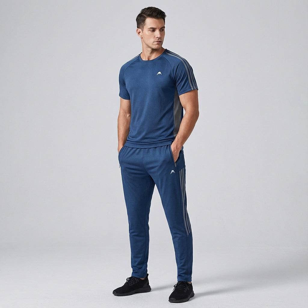 Men's training outfit, two-piece breathable design for peak performance and loungewear.