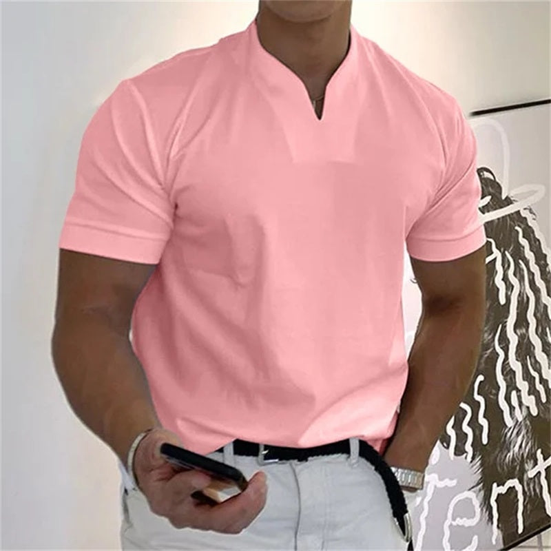 Men's activewear V-neck t-shirt, breathable and comfortable for workouts.