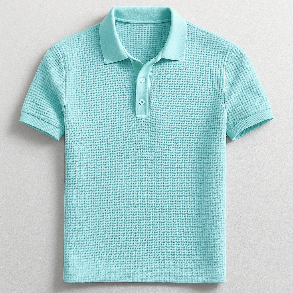 Men's breathable waffle polo shirt, short sleeve, perfect for stylish casual everyday wear.